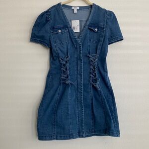 FOREVER21 Denim mini dress with adjustable corset waist